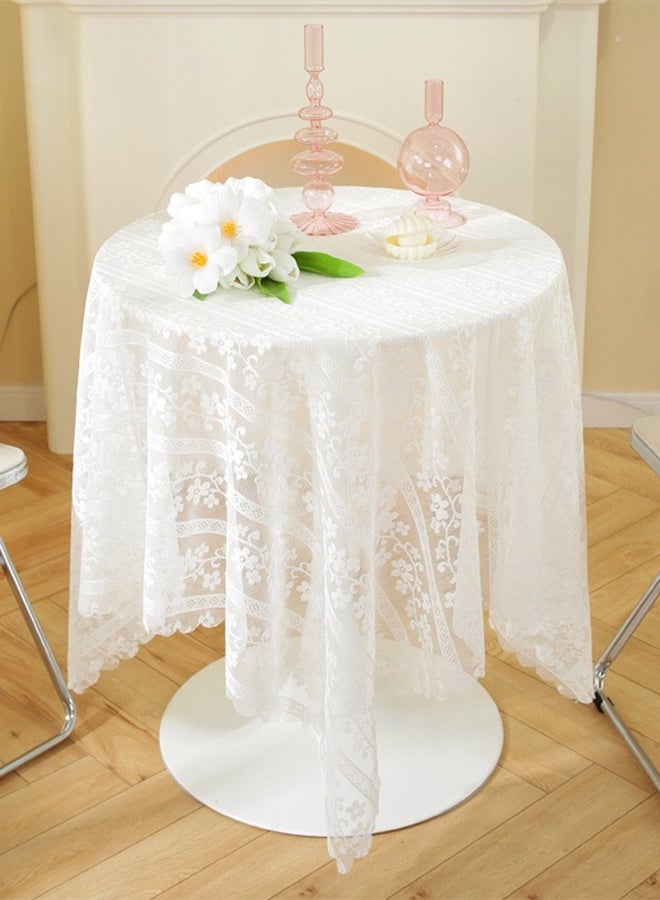 White Lace Tablecloth Round Table Cover Cloth Embroidered Gauze Cover 90 x90cm - Image 2